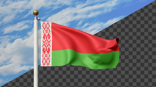 Belarus Flag Waving on a Flag Pole, Alpha Included