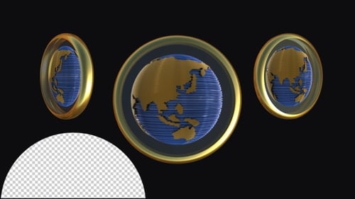 3D Rotating Golden Earth Globe with Textured Landmasses