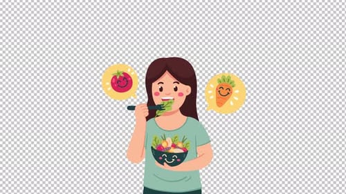 Flat Design Animation of Woman Enjoying a Healthy Salad