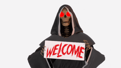 Grim Reaper Hold Welcome Placard