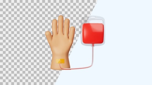 3D Animated Blood Donation with Hand and Bag