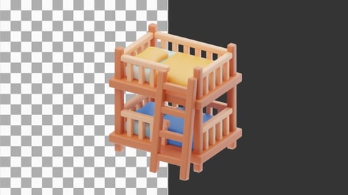 3D Animation of Bunk Bed Providing Comfortable Accommodations for Multiple Guests | Alpha Channel