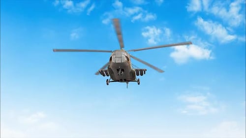 Military Helicopter Flying in Clear Blue Sky