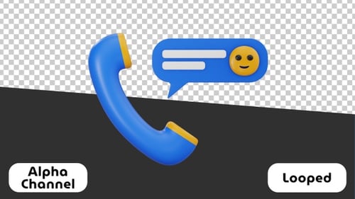 Animated 3D Phone and Message Communication Icon
