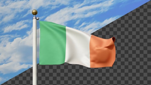 Waving Ireland Flag 3D Animation with Alpha Channel