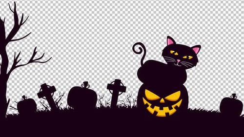 Black Cat Sitting Carved Pumpkin