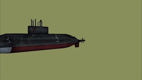 Animated 3D Submarine Moving Across Screen