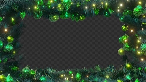 Christmas Garland Frame with Ornaments and Twinkling Lights