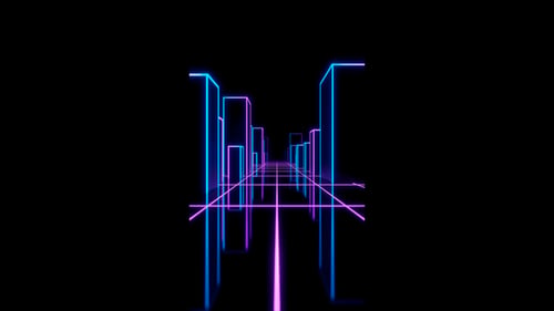 Vertical video retro purple neon synthwave city road loop animation background