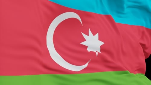 The Azerbaijan flag with alpha channel waving in the wind in slow motion