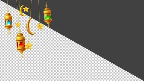 Ramadan Kareem Golden Lanterns and Moons Hanging Animation