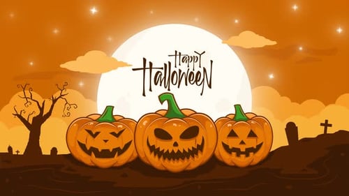 Happy Halloween Greeting with Animated Pumpkins and Witch