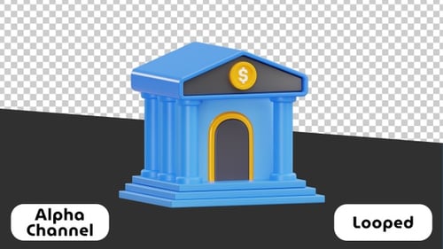 3D Animated Bank Building with Dollar Sign | Alpha Channel