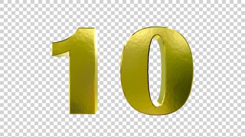 Golden 3D Countdown Numbers Animation with Alpha Channel