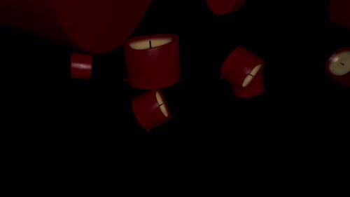 Dynamic 3D Red Candles Falling on Black Background