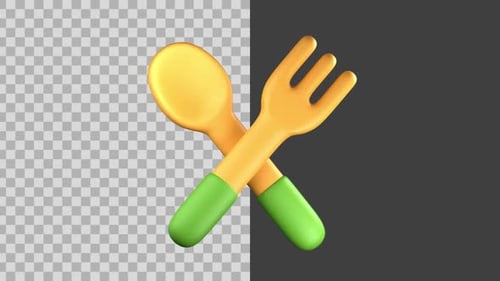 Animated 3D Spoon and Fork Cutlery Icon