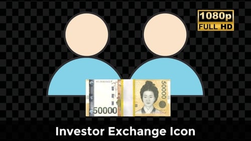 Korean Won Banknote Rotation with People Icons Animation