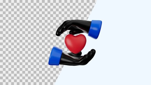 Animated 3D Hands Protecting Red Heart Loop