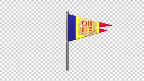 Animated Andorra Flag Pennant on Pole