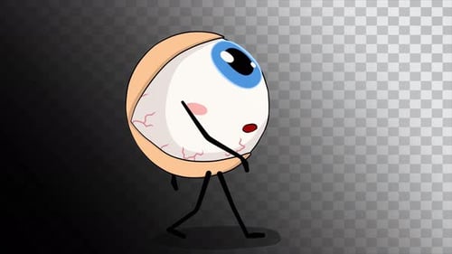 Animated Cartoon Eyeball Character Walking with Transparent Background