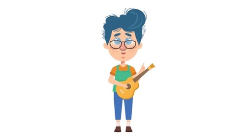 Animated Boy Character Playing Acoustic Guitar