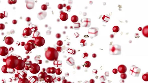 Falling Christmas Ornaments and Gifts Celebration Background