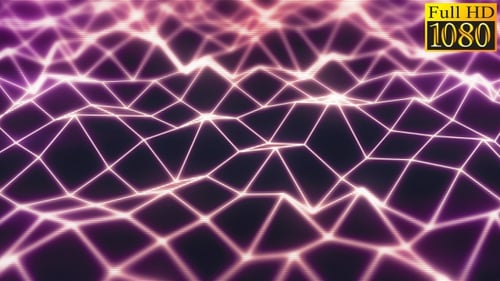 Retro Futuristic Glowing Grid with Glitch Effect Background