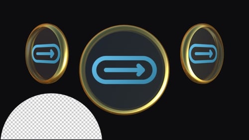 Futuristic 3D Rotating Link Arrow Icon with Golden Metallic Rim