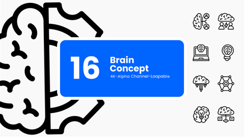 Animated Brain Concept Line Icons Set