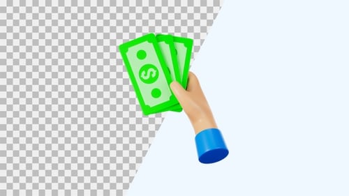 Stylized 3D Hand Holding Green Money Bills Animation