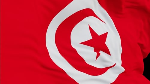 The Tunisia flag with alpha channel waving in the wind in slow motion