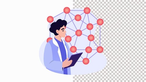 Scientist Standing Inside A Glowing Neural Network Animation Alpha Channel