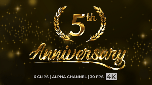 Elegant Gold 5th Anniversary Reveal Animation with Laurel Wreath