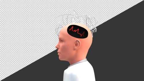 3D Mental Health Brain Activity with ECG Line Graphic | Alpha Channel