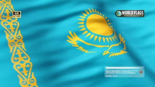Waving Flag of Kazakhstan with Eagle and Sun