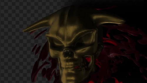 Animação de caveira 3D escura em ouro quebrado 2