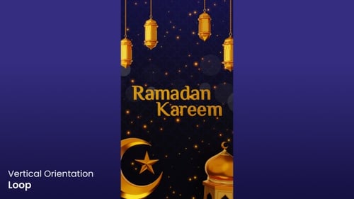 Ramadan Kareem Golden Lanterns Vertical Greeting Animation