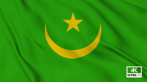 Realistic Waving Flag of Mauritania with Star and Crescent
