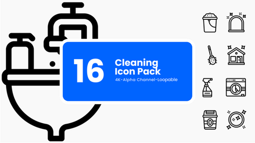 Animated Cleaning Service Line Art Icons Pack Alpha Channel