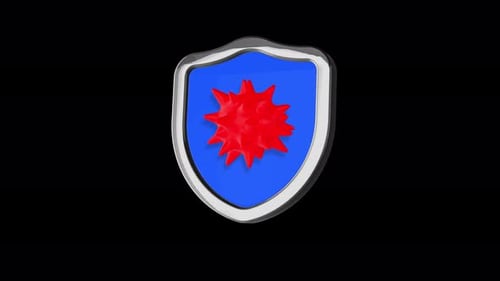 Shield security animation with virus protection symbol on isolated background