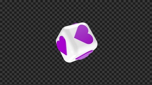 Glossy 3D Cube with Rotating Purple Hearts Animation