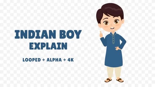 Animated Indian Boy Explaining Presentation Flat Design Character
