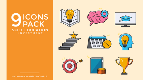 Animated Skill Education and Investment Icons Pack