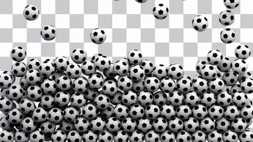 Fallender Haufen Fußballbälle auf Alpha