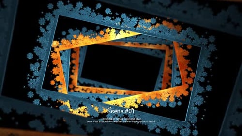 Christmas Frames Gold And Blue New Year Looped And Alpha Channel Backgrounds Set03