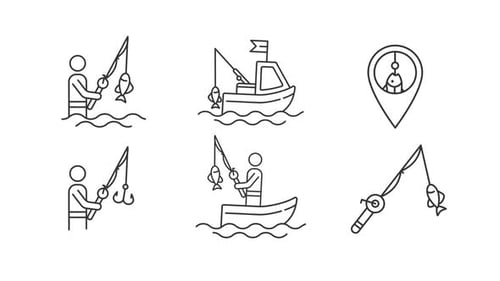 Animated Flat Design Fishing Icons Pack