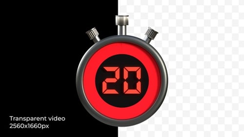 Stopwatch Countdown 20 Seconds Animation (2K, Transparent)