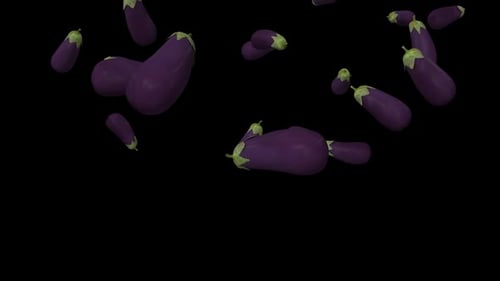 Seamless Loop of Falling Eggplants with Alpha Channel