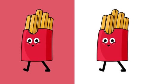 Cute Cartoon Walking French Fries Character Animation