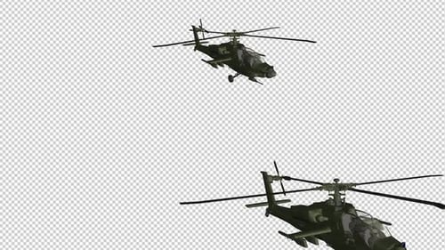 Two Military Helicopters - Flying Over Screen - II - Alpha Channel